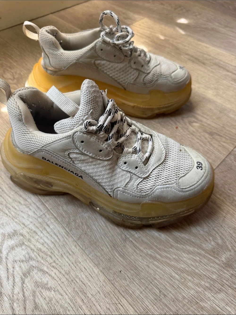Balenciaga Triple S Sneakers in Off-White with Yellow Sole